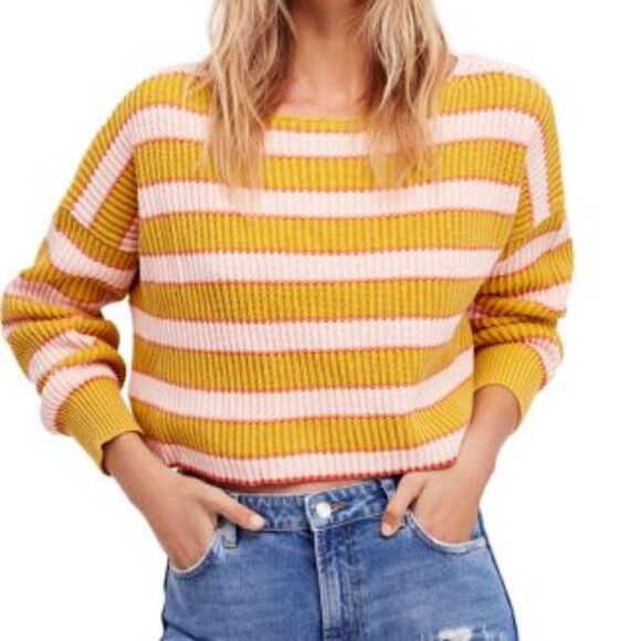 Free People Just My Striped Slouchy Cropped Sweater. Size S. - Picture 1 of 8